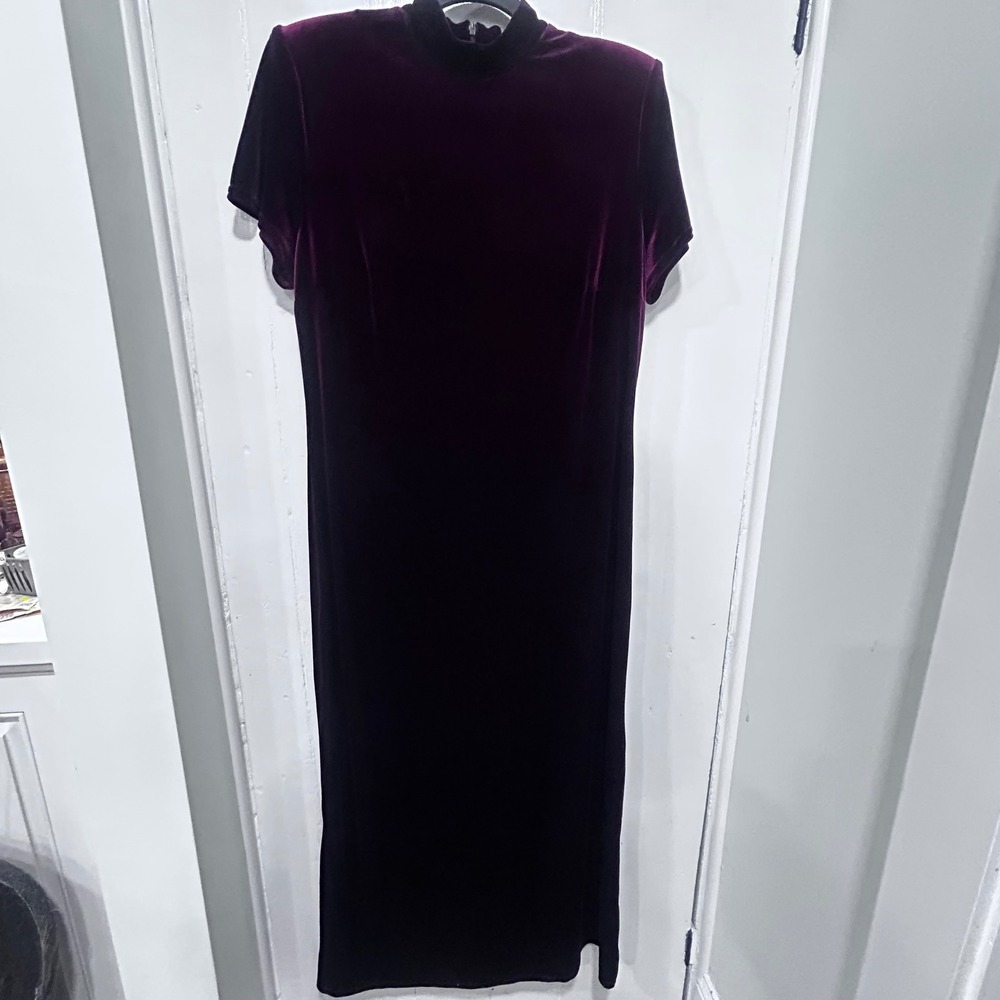 Vintage Michael Mims Kathy Cole Burgundy Velvet Maxi Dress Mock Neck Large